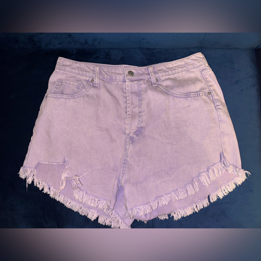 Purple High Rise Denim Shorts
